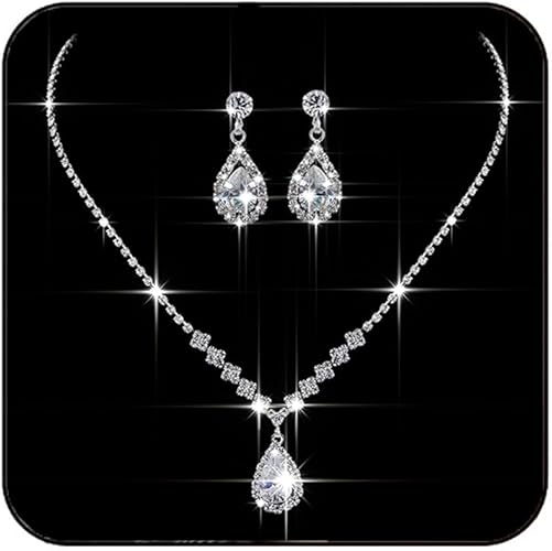 Women's Silver Bridal Necklace and Earring Set with Crystals