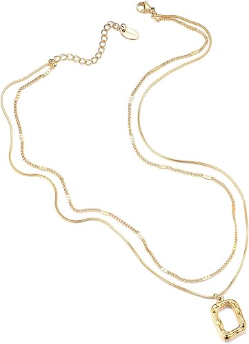 Women's Gold Layered Necklace – Fashion Jewelry – 14K Gold-Plated Chunky Chain Stackable Necklace