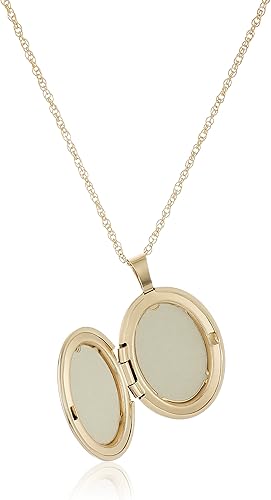 14k Gold-Plated Polished Oval Locket Necklace with Genuine 0.01 ct Diamond